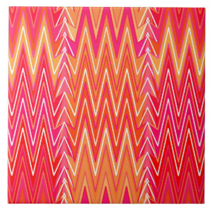 Ethnic Chevron Damask, Coral Orange and Pink Tile
