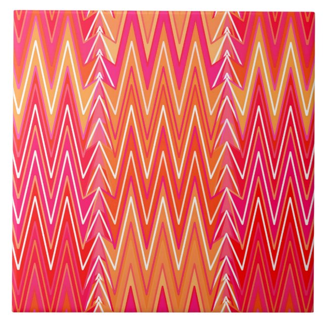 Ethnic Chevron Damask, Coral Orange and Pink Tile (Front)