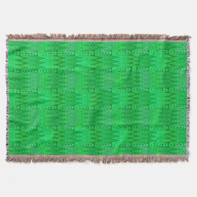 Ethnic Chevron Damask, Emerald and Lime Green Throw Blanket (Front)