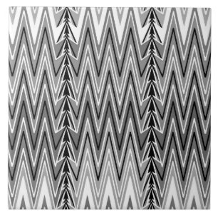 Ethnic Chevron Damask, Grey, Black and White Tile