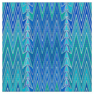 Ethnic Chevron Damask, Turquoise and Blue Fabric