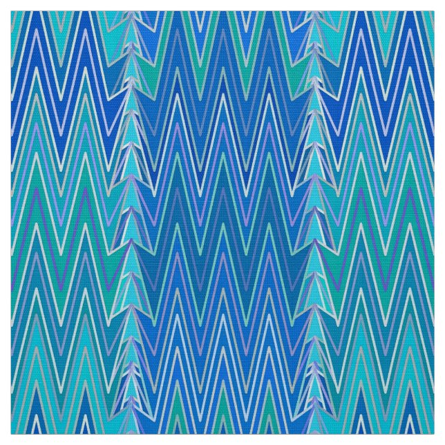 Ethnic Chevron Damask, Turquoise and Blue Fabric (Swatch)