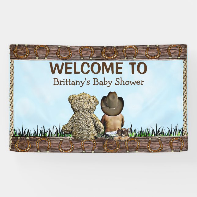 Ethnic Country and Western Lil Cowboy Teddy Bear Banner (Horizontal)