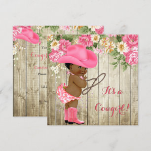 Ethnic Cowgirl Baby Shower Pink Boots Floral Invitation