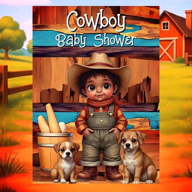Ethnic Cute Cowboy Boy Baby Shower dogs Red Blue Invitation (Creator Uploaded)