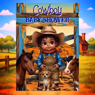 Ethnic Cute Cowboy Boy Baby Shower Horse Cow Dog Invitation