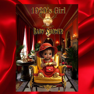 Ethnic Cute Girl Baby Shower 1920s Red Art deco Invitation