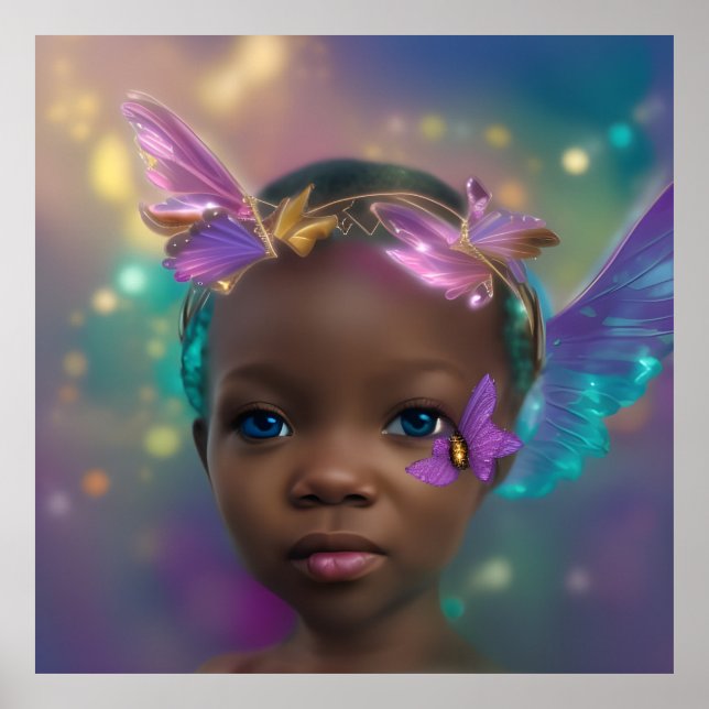 Ethnic cute little girl butterfly purple teal poster (Front)