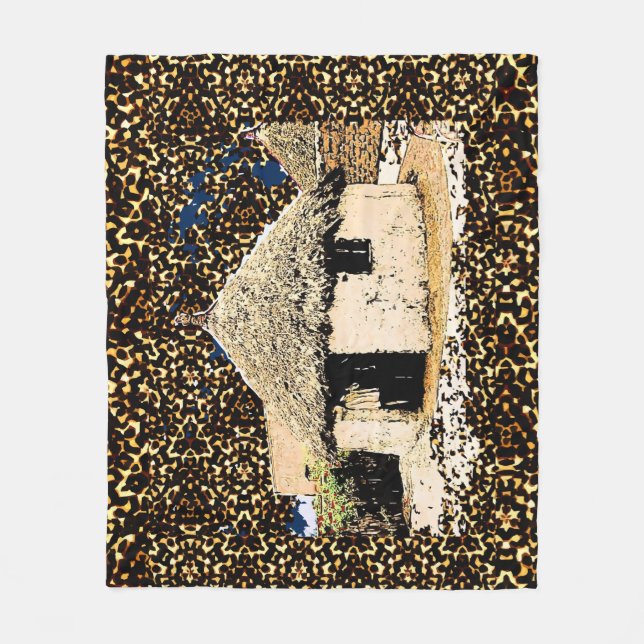 Ethnic decor african house fleece blanket (Front)