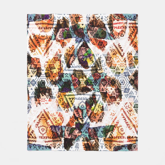 Ethnic design. Striped watercolor seamless pattern Fleece Blanket (Front)