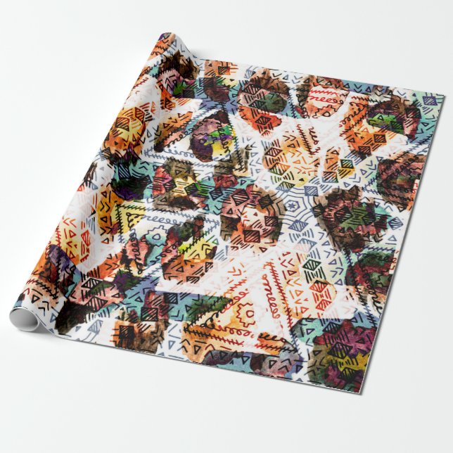 Ethnic design. Striped watercolor seamless pattern Wrapping Paper (Unrolled)