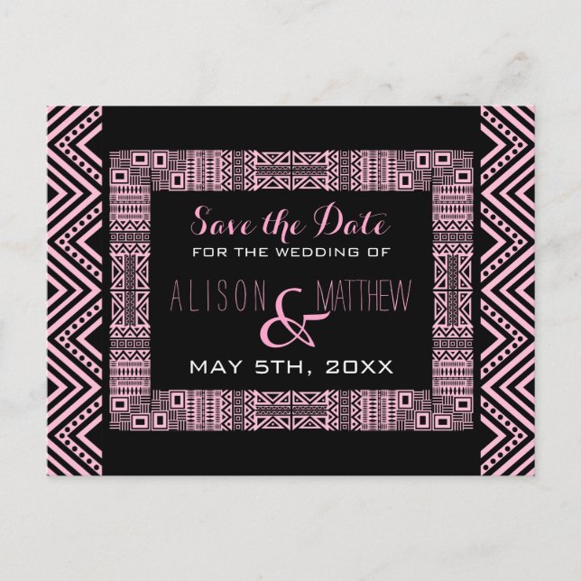 Ethnic Design Wedding Save the Date Postcard 3 (Front)
