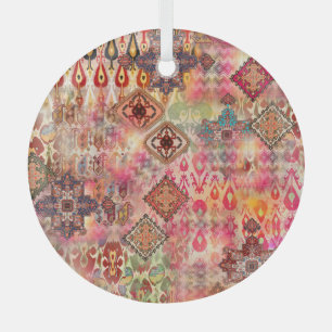 Ethnic Digital Abstract Seamless Pattern Glass Tree Decoration