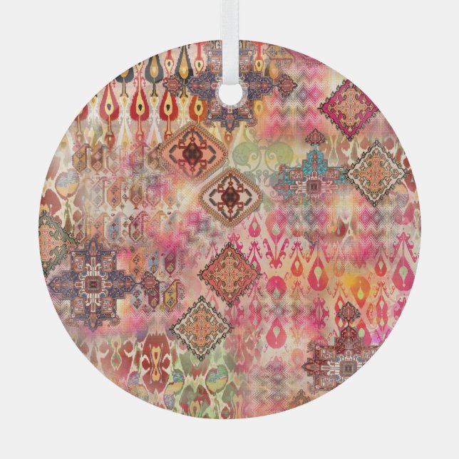 Ethnic Digital Abstract Seamless Pattern Glass Tree Decoration (Front)