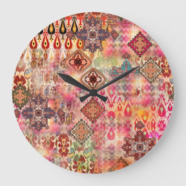 Ethnic Digital Abstract Seamless Pattern Large Clock (Front)