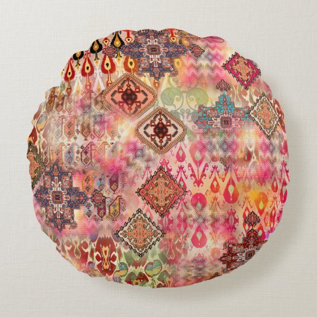Ethnic Digital Abstract Seamless Pattern Round Cushion (Front)