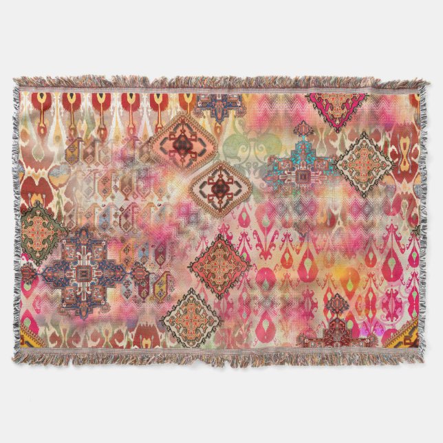 Ethnic Digital Abstract Seamless Pattern Throw Blanket (Front)