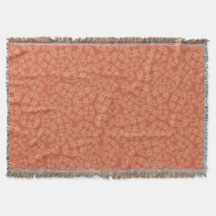 Ethnic Egyptian Tribal Shields Cream Rusty Red Throw Blanket