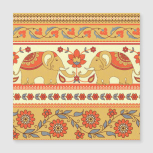 Ethnic elephants, flowers, seamless pattern.