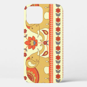 Ethnic elephants, flowers, seamless pattern. iPhone 12 case