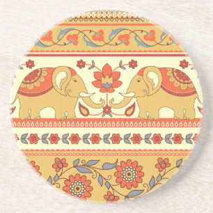 Ethnic elephants, flowers, seamless pattern. coaster