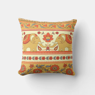 Ethnic elephants, flowers, seamless pattern. cushion