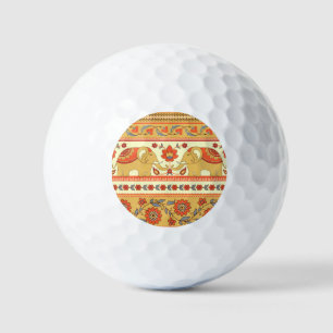 Ethnic elephants, flowers, seamless pattern. golf balls