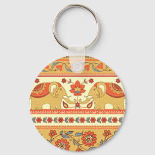 Ethnic elephants, flowers, seamless pattern. key ring