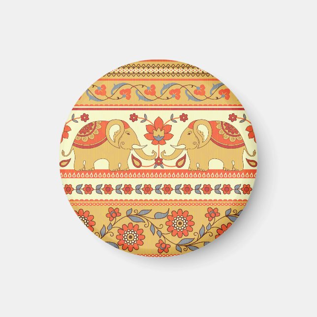 Ethnic elephants, flowers, seamless pattern. magnet (Front)