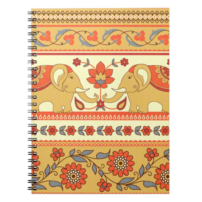 Ethnic elephants, flowers, seamless pattern. notebook (Front)