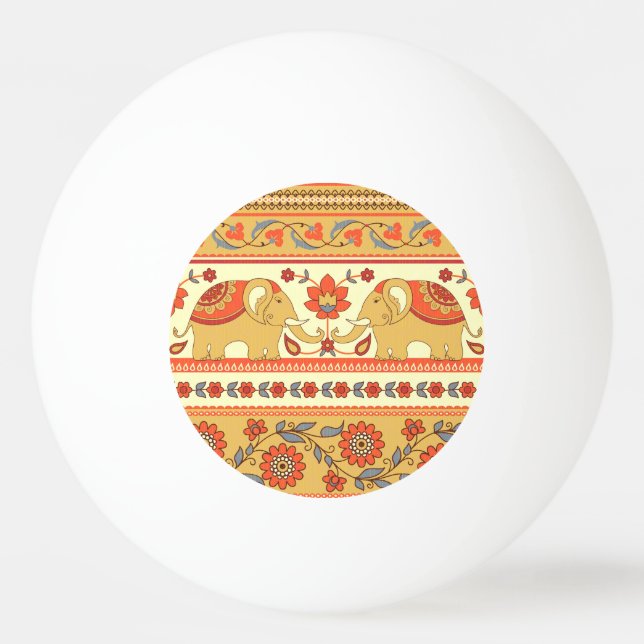 Ethnic elephants, flowers, seamless pattern. ping pong ball (Front)