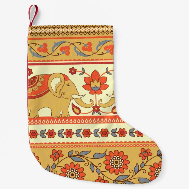 Ethnic elephants, flowers, seamless pattern. small christmas stocking (Front)