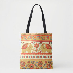 Ethnic elephants, flowers, seamless pattern. tote bag