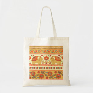 Ethnic elephants, flowers, seamless pattern. tote bag