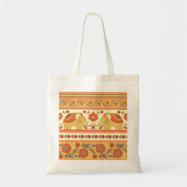 Ethnic elephants, flowers, seamless pattern. tote bag (Front)