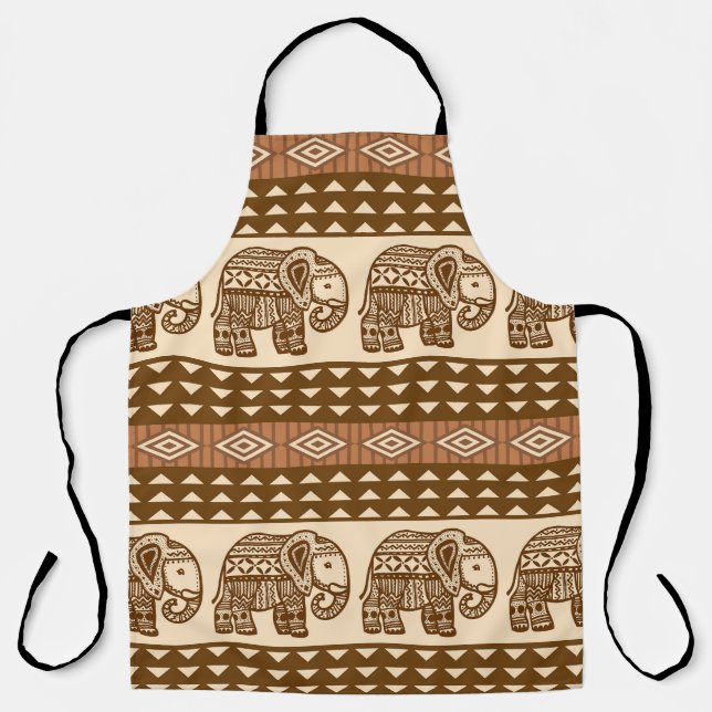 Ethnic Elephants Geometric Vintage Pattern Apron (Front)