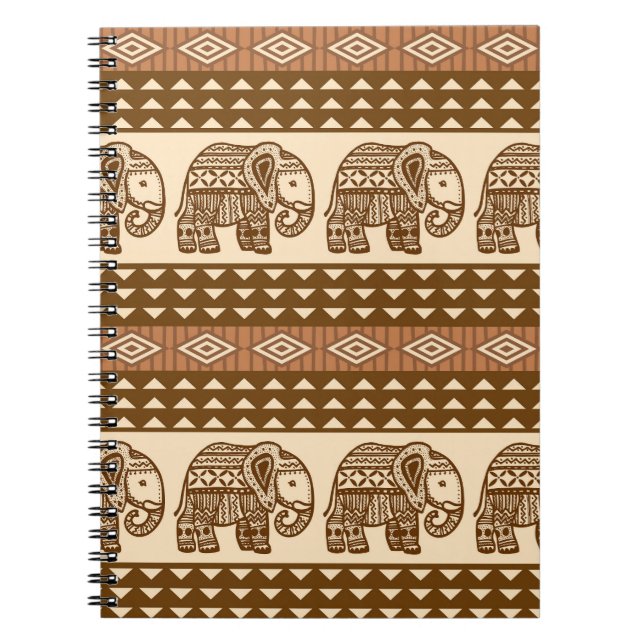Ethnic Elephants Geometric Vintage Pattern Notebook (Front)