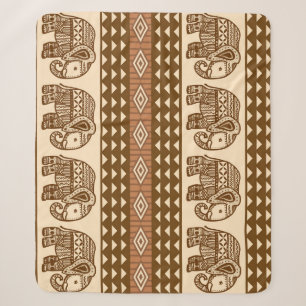 Ethnic Elephants Geometric Vintage Pattern Sherpa Blanket