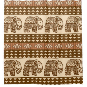 Ethnic Elephants Geometric Vintage Pattern Shower Curtain