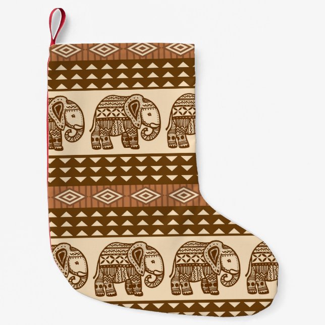 Ethnic Elephants Geometric Vintage Pattern Small Christmas Stocking (Front)