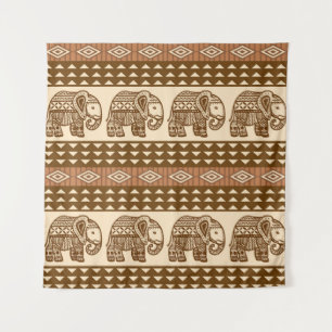 Ethnic Elephants Geometric Vintage Pattern Tapestry
