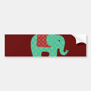 Ethnic Elephants with Flowers on Maroon Red Bumper Sticker