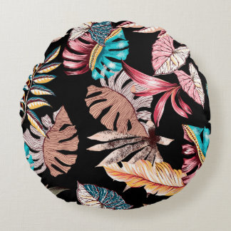 Ethnic exotic leaf leaves folkloric vintage seamle round cushion