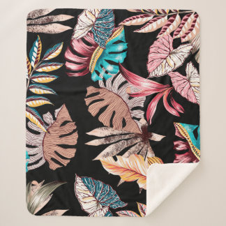 Ethnic exotic leaf leaves folkloric vintage seamle sherpa blanket