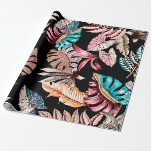Ethnic exotic leaf leaves folkloric vintage seamle wrapping paper