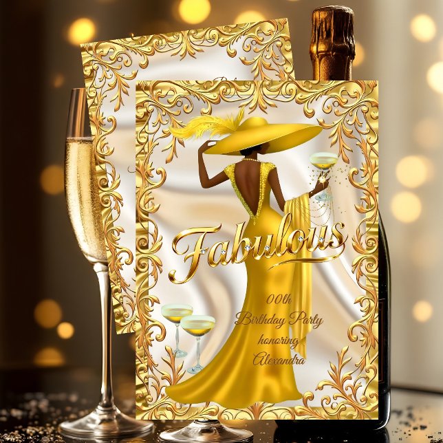 Ethnic Fabulous Birthday Gold Dress Gold Champagne Invitation (Creator Uploaded)