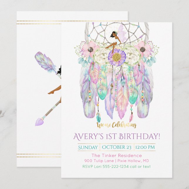 Ethnic Fairy Dream Catcher Boho Feathers Arrows Invitation (Front/Back)
