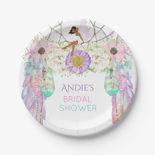 Ethnic Fairy Dream Catcher Boho Feathers Crystals Paper Plate (Front)