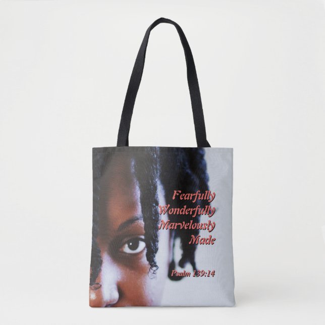 Ethnic FEARFULLY WONDERFULLY MADE Christian Tote Bag (Front)