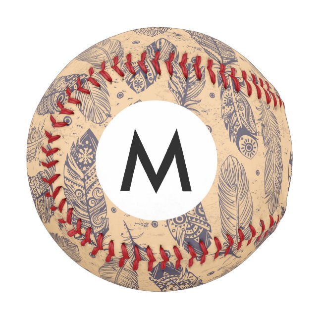 Ethnic Feather Outline Pattern Baseball (Front Left)